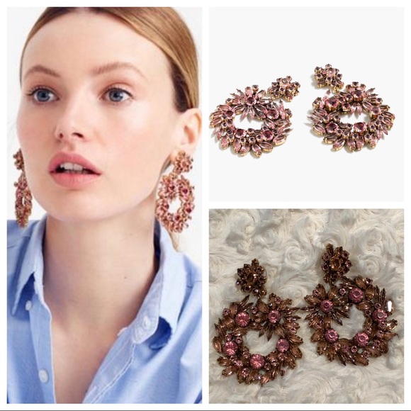J Crew Crystal Pink Floral Wreath Earrings